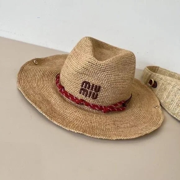 Miu Miu Accessories - Miu Miu Raffia Straw Hat Handmade 57cm Sun Hat